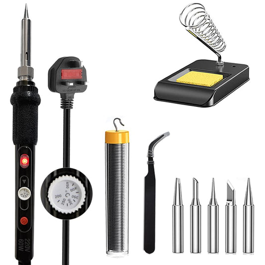 Soldering Iron Kit Electric with Switch 60W Adjustable Temperature200℃ - 450 ℃ Soldering Gun Welding Tools, Solder Wire Tube/Soldering Stand/5pcs Replacement Tips/Tweezers