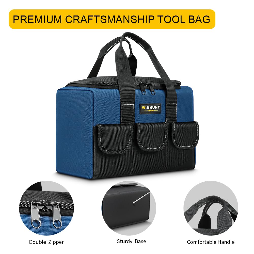 WINHUNT Blue Tool Bag, 1680 Denier DIY Tools Organizer with Multi-Pockets for Electricians, Small Tool Bag Organizer (30cm)