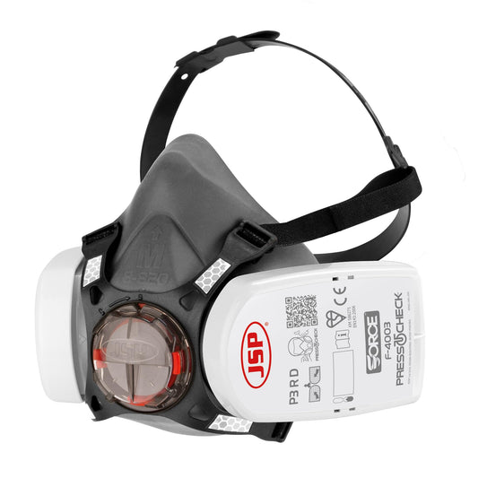 JSP Force8 Half-Mask with PressToCheckP3 Dust Filters,Size medium,Conforms and Complies with safety standards EN 140 / EN 143,Suitable for: Construction,DIY,Water based Paint Spraying (BHT0A3-0L5-N00)