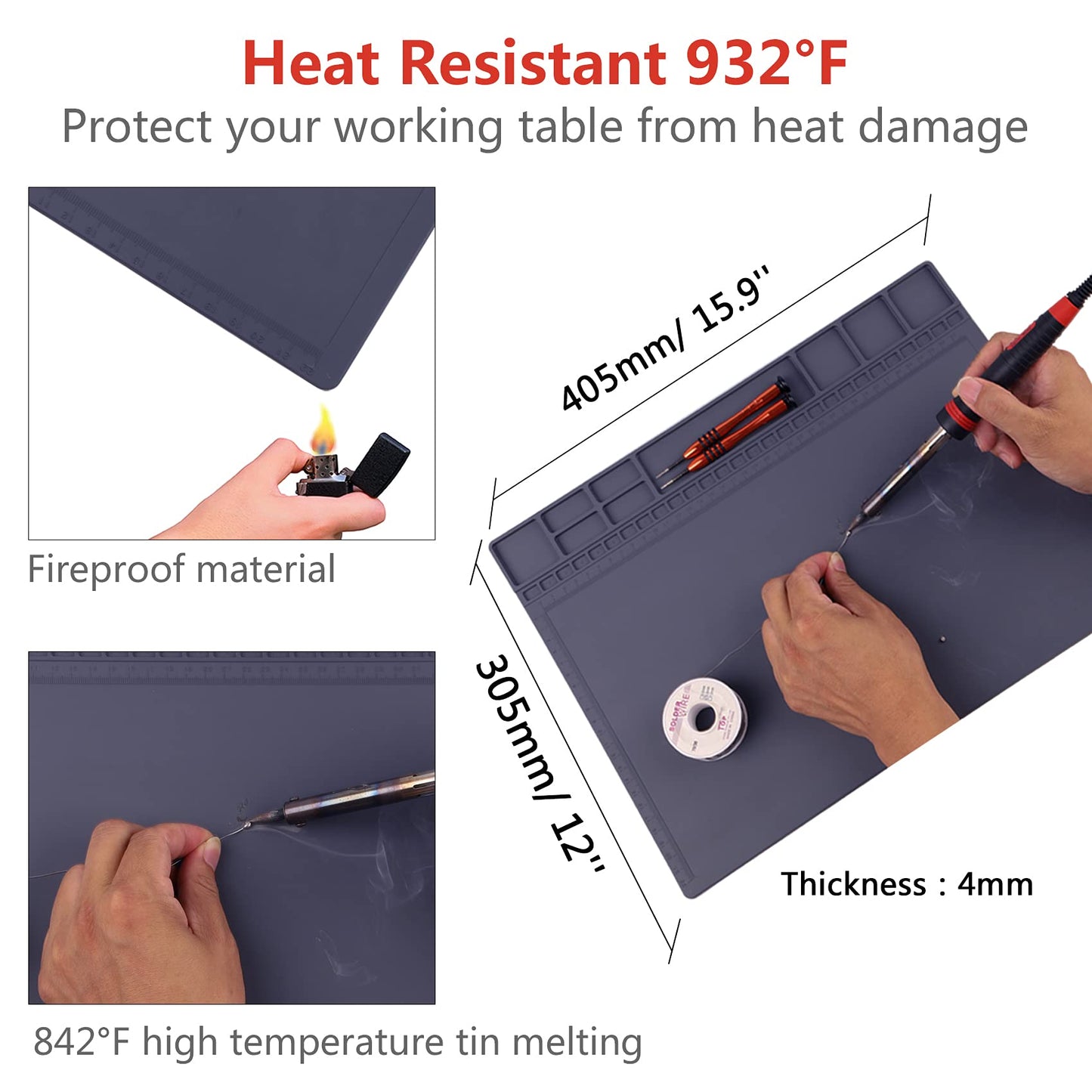 HPFIX Anti-Static Mat ESD Grounding Pad for Computer, Laptop, Cellphone, iPad Electronics Repair, ESD Silicone Soldering Mat Heat Resistant 932°F with ESD Wrist Strap and Grounding Cord