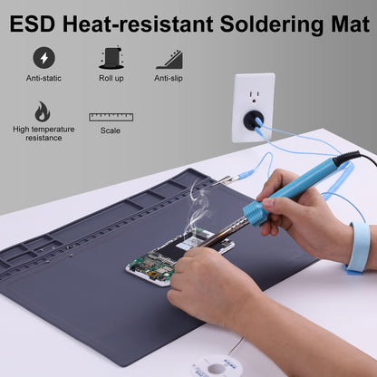 HPFIX Anti-Static Mat ESD Grounding Pad for Computer, Laptop, Cellphone, iPad Electronics Repair, ESD Silicone Soldering Mat Heat Resistant 932°F with ESD Wrist Strap and Grounding Cord