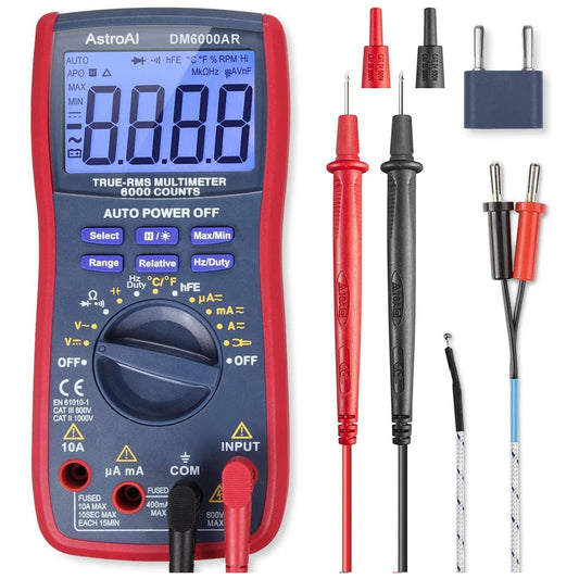 AstroAI Digital Multimeter, TRMS 6000 Counts Multimeters Manual and Auto Ranging; Measures Voltage, Current, Resistance, Continuity, Capacitance, Frequency; Tests Diodes, Transistors, Temperature