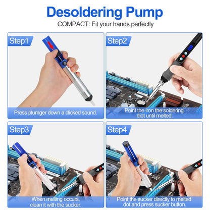 Soldering Iron Kit 90W LCD Adjustable Temperature 180-480°C, 16 in 1 Electric Welding Tools, Solder Wire, 5 Soldering Tips, Desoldering Pump, Wire Stripper Cutter, Stand, Tweezers, Tool Case