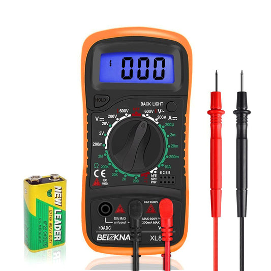 Beizkna Digital Multimeter Voltmeter Battery Voltage Multi Tester AC DC Volt OHM Amp Current Meter Continuity Circuit Resistance Diode Ammeter Electrical Tester with Test Leads Backlight LCD Display