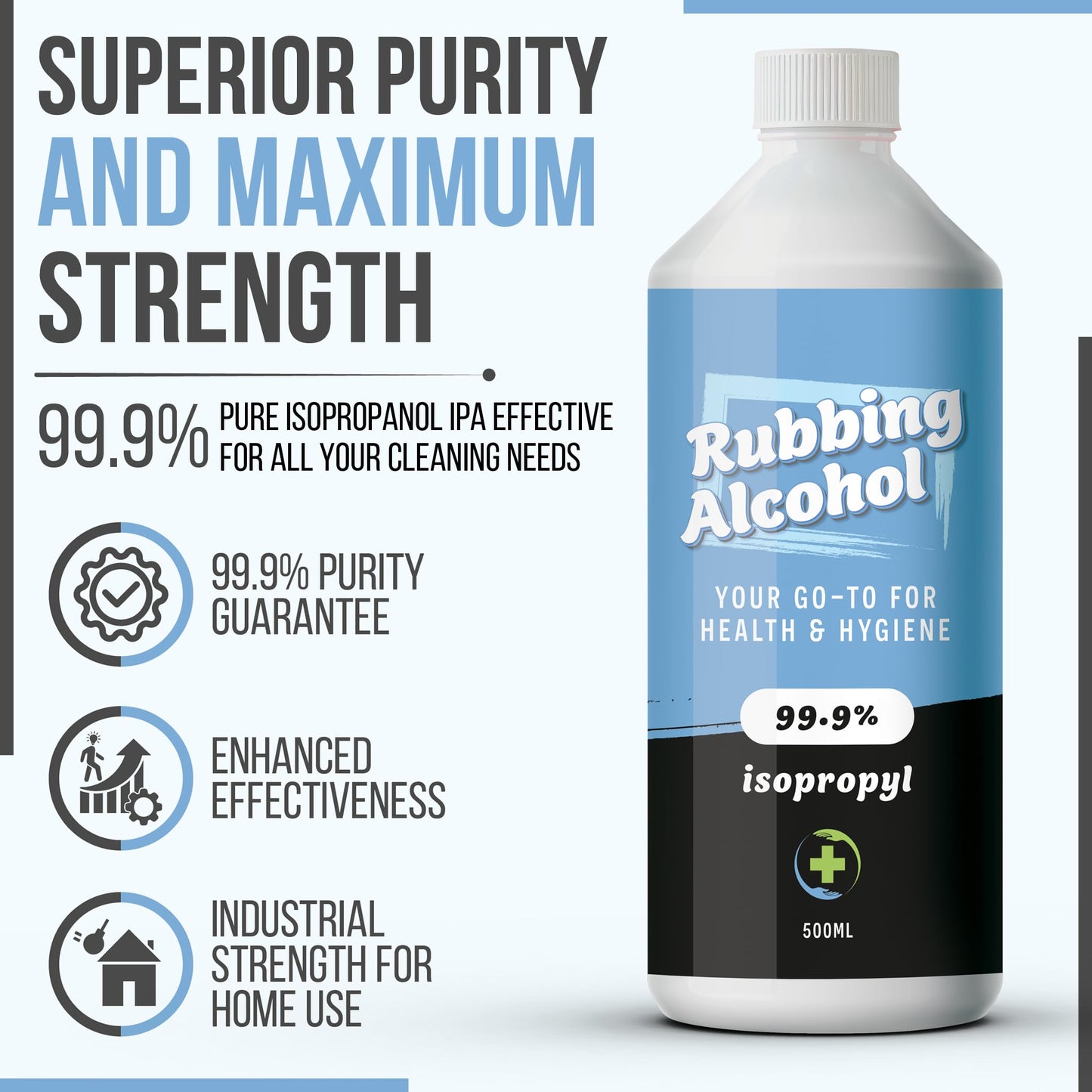 Rubbing Alcohol 500ml – 99% Pure Isopropanol IPA for Cleaning, Medical Use, Electronics, Glass, De-icer, Painting