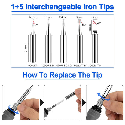 Soldering Iron Kit 90W LCD Adjustable Temperature 180-480°C, 16 in 1 Electric Welding Tools, Solder Wire, 5 Soldering Tips, Desoldering Pump, Wire Stripper Cutter, Stand, Tweezers, Tool Case