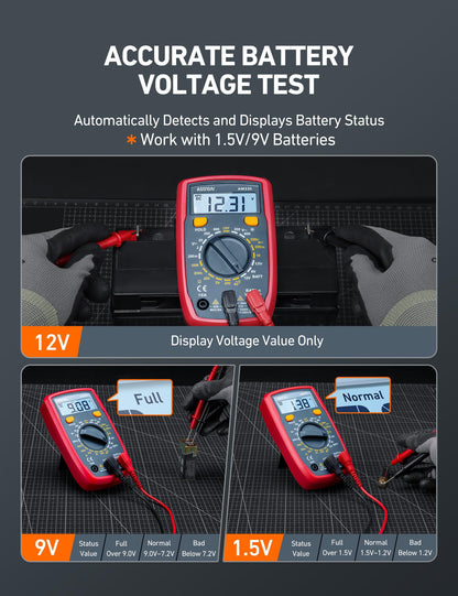 AstroAI Digital Multimeter Voltmeter Ohmmeter Ammeter Multi Tester Meter with Backlit LCD Electronic Test Meter Measures Voltage, Current, Resistance; Tests Continuity, Diode