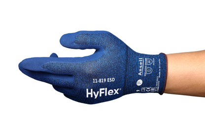 Ansell HyFlex 11-819 Ultrathin Work Gloves, Abrasion Resistant Nitrile Coating, Electrostatic Discharge Protection, Antistatic, Touchscreen, Industrial Safety, Blue, Size XL (12 Pairs)