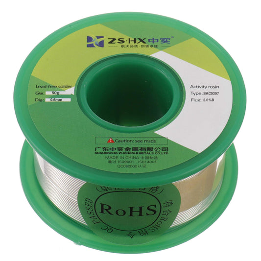 ZSHX Lead Free Solder Wire Sn99 Ag0.3 Cu0.7 Rosin core Solder Wire for Electrical Soldering (0.6mm 50g)