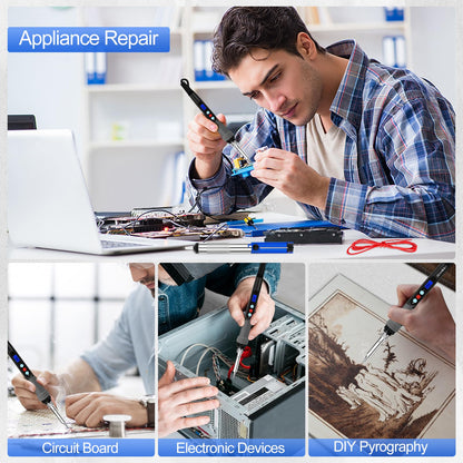 Soldering Iron Kit 90W LCD Adjustable Temperature 180-480°C, 16 in 1 Electric Welding Tools, Solder Wire, 5 Soldering Tips, Desoldering Pump, Wire Stripper Cutter, Stand, Tweezers, Tool Case