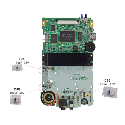 Game Boy Color Capacitor Kit (CGB-CPU-02) – 3 Capacitor Replacement Set Cap Kit