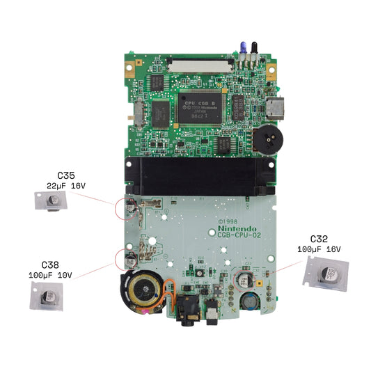 Game Boy Color Capacitor Kit (CGB-CPU-02) – 3 Capacitor Replacement Set Cap Kit
