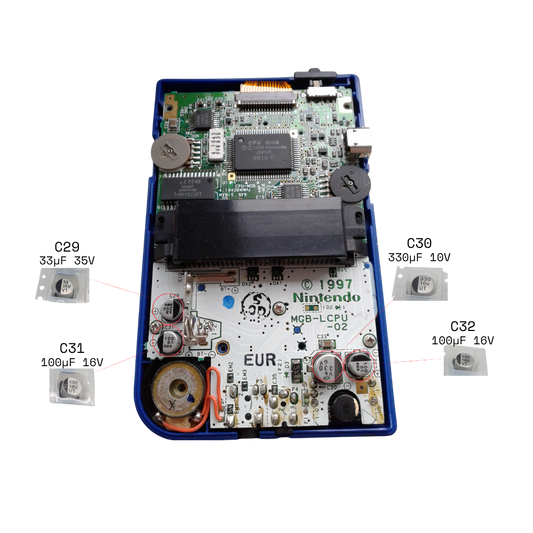 Game Boy Pocket Capacitor Kit (MGB-001) – Full 4 Cap Replacement Set - Fix Sound and Power Issues